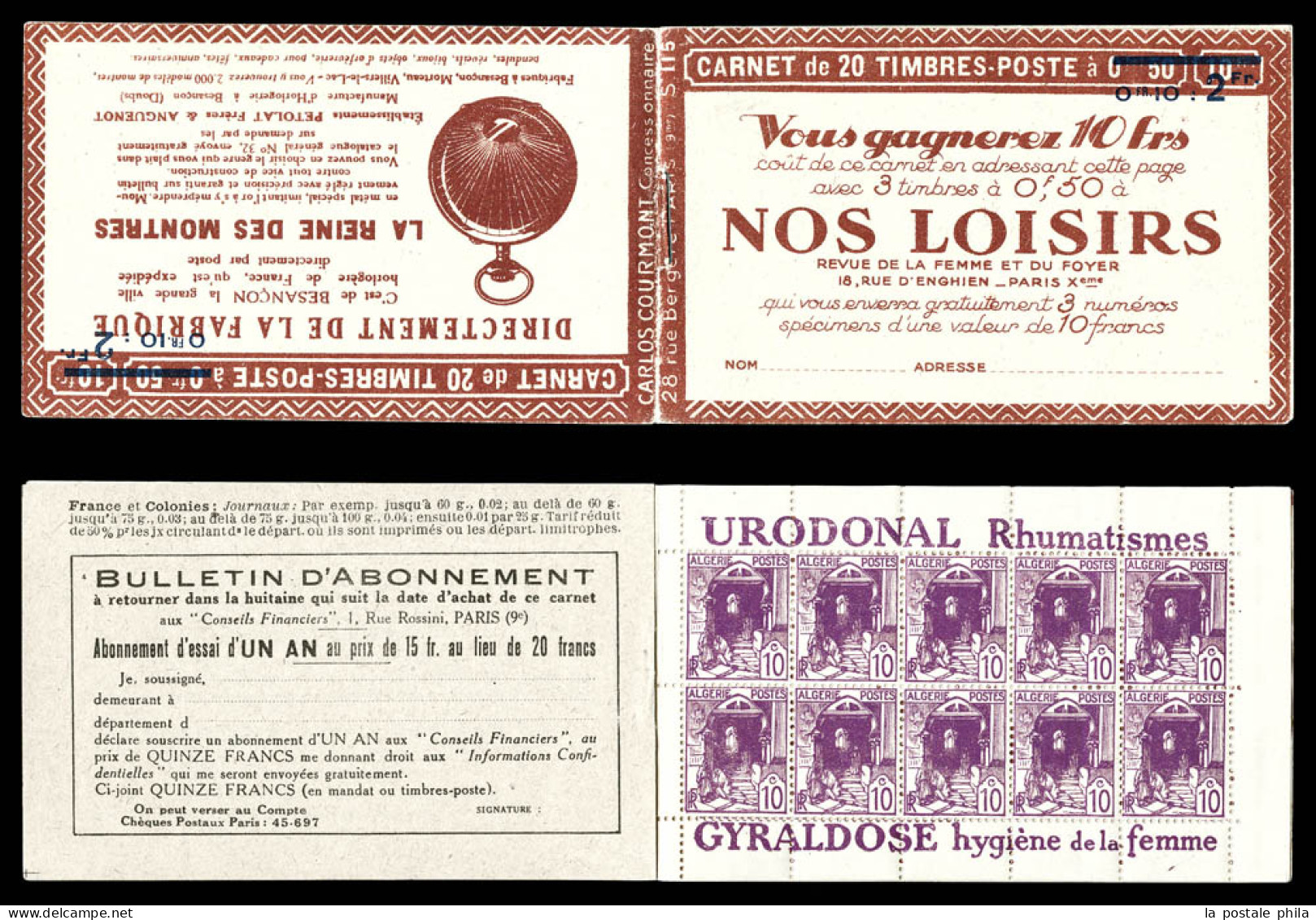 ** Carnets N°38-C1, Série 115 Surchargée, NOS LOISIRS Et REINE DES MONTRES. TTB (certificat)  Qualité: **  Cote: 450 Eur - Unused Stamps