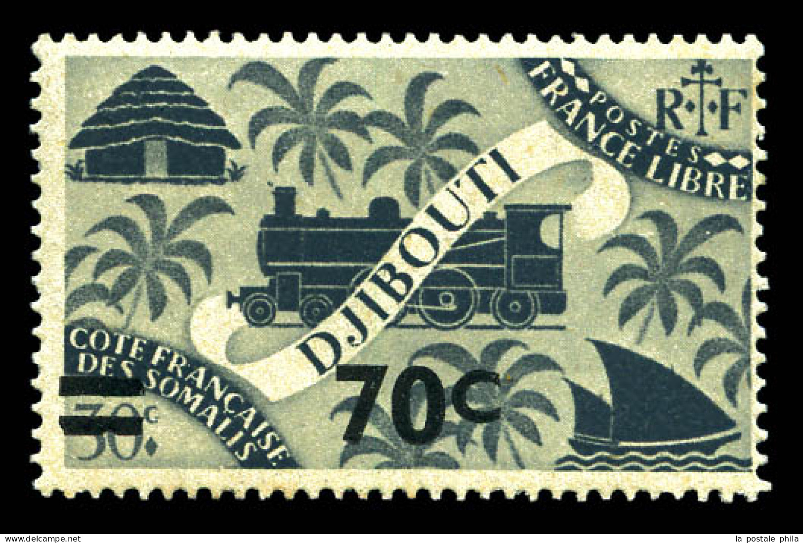 ** N°256B, Non émis De 1945: Locomotive, 70c Sur 30c Noir, Surcharge Noire, SUP (certificat)  Qualité: **  Cote: 500 Eur - Neufs