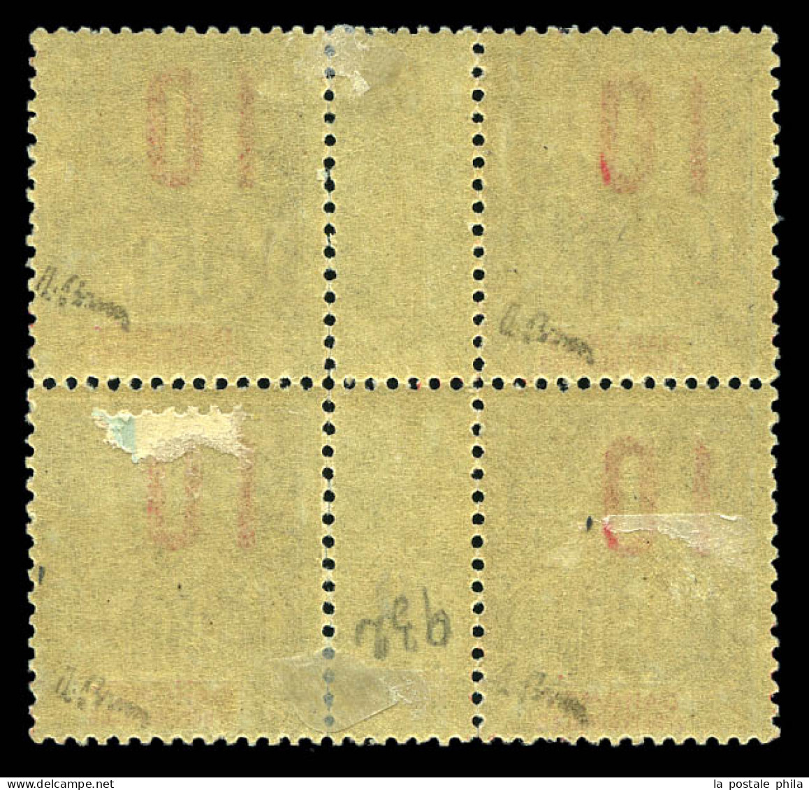 * N°41, 10c Sur 50c Bistre Et Rouge, Bloc De Quatre Millésime '0' (1ex**), Tirage 9 Exemplaires, Seul Millésime Connu En - Unused Stamps