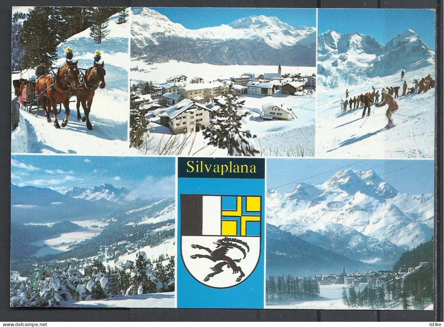 Switzerland, GR, Silvaplana-Surlej, Multi View With Horse Sleigh And Coat Of Arms, 1989. - Silvaplana