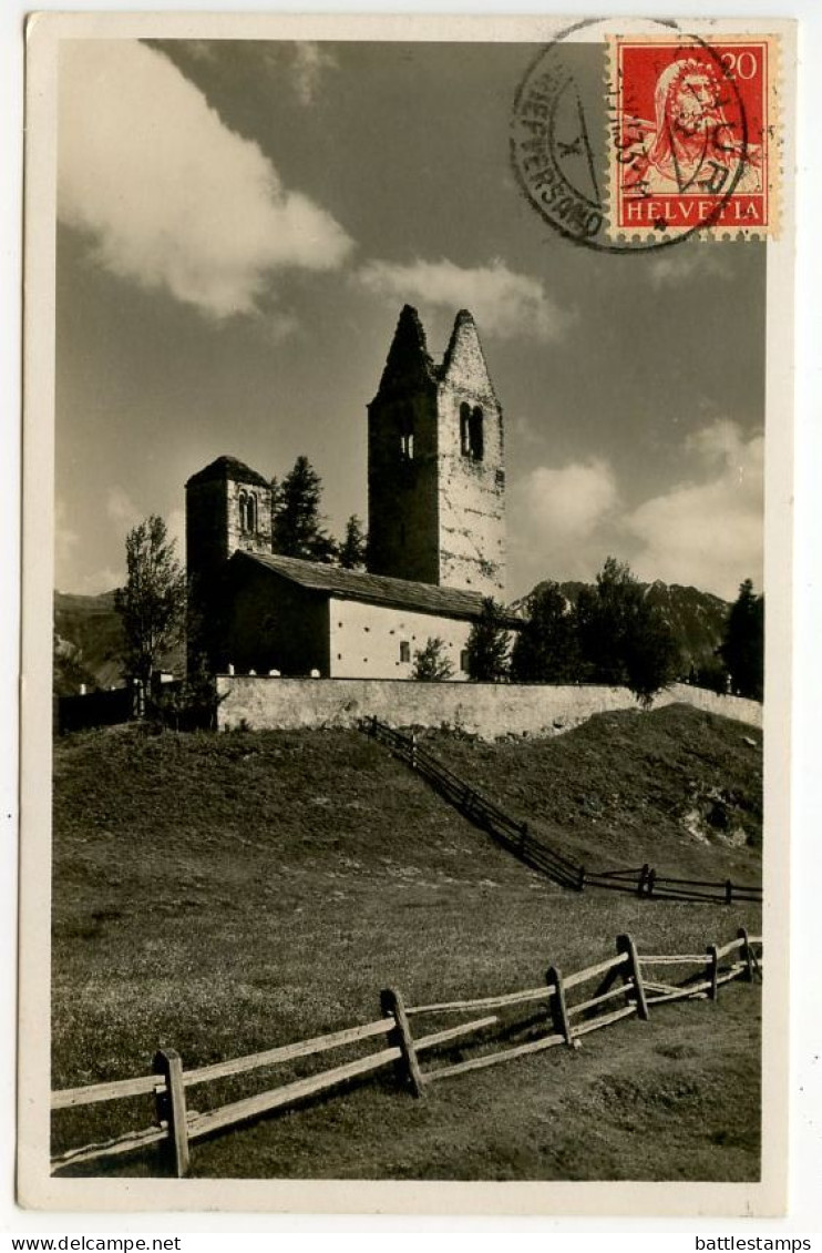 Switzerland 1933 RPPC Postcard San Gian Bei Celerina; Scott 176 - 20c. William Tell - Celerina/Schlarigna