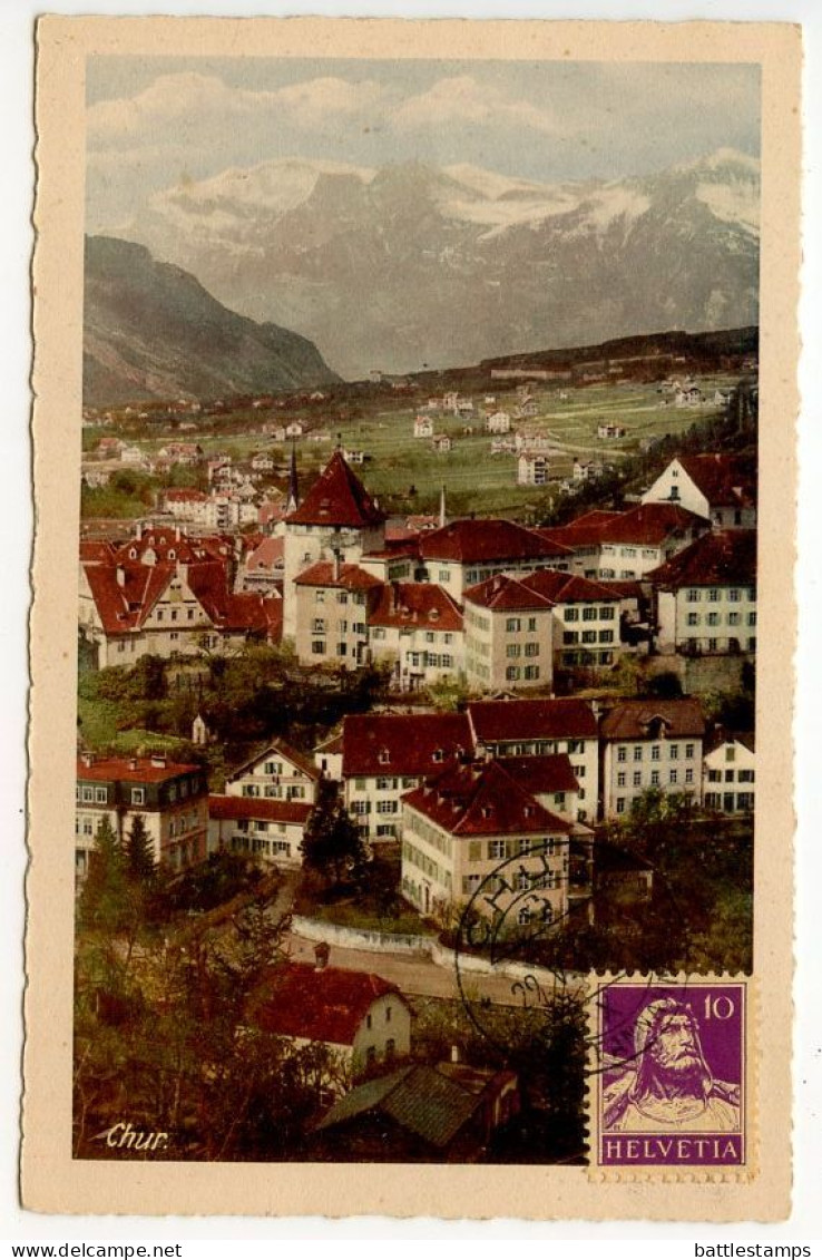 Switzerland 1933 Postcard Chur - General View; Scott 169 - 10c. William Tell - Churwalden