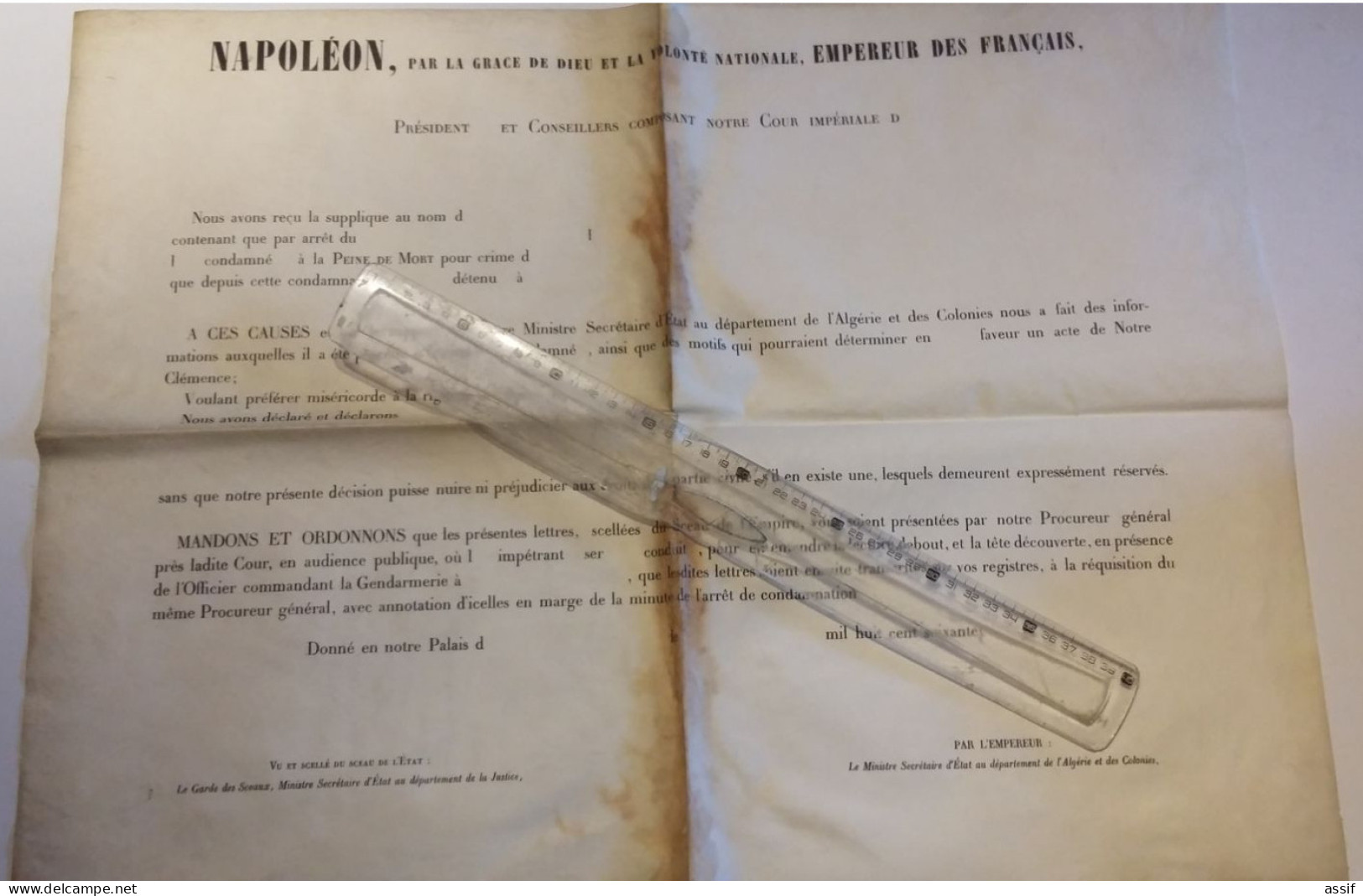 Napoléon III , Grand Parchemin ( Vélin )  Formulaire Vierge Pour Commuer Peine De Mort ( Algérie - Colonies ) - Documents Historiques