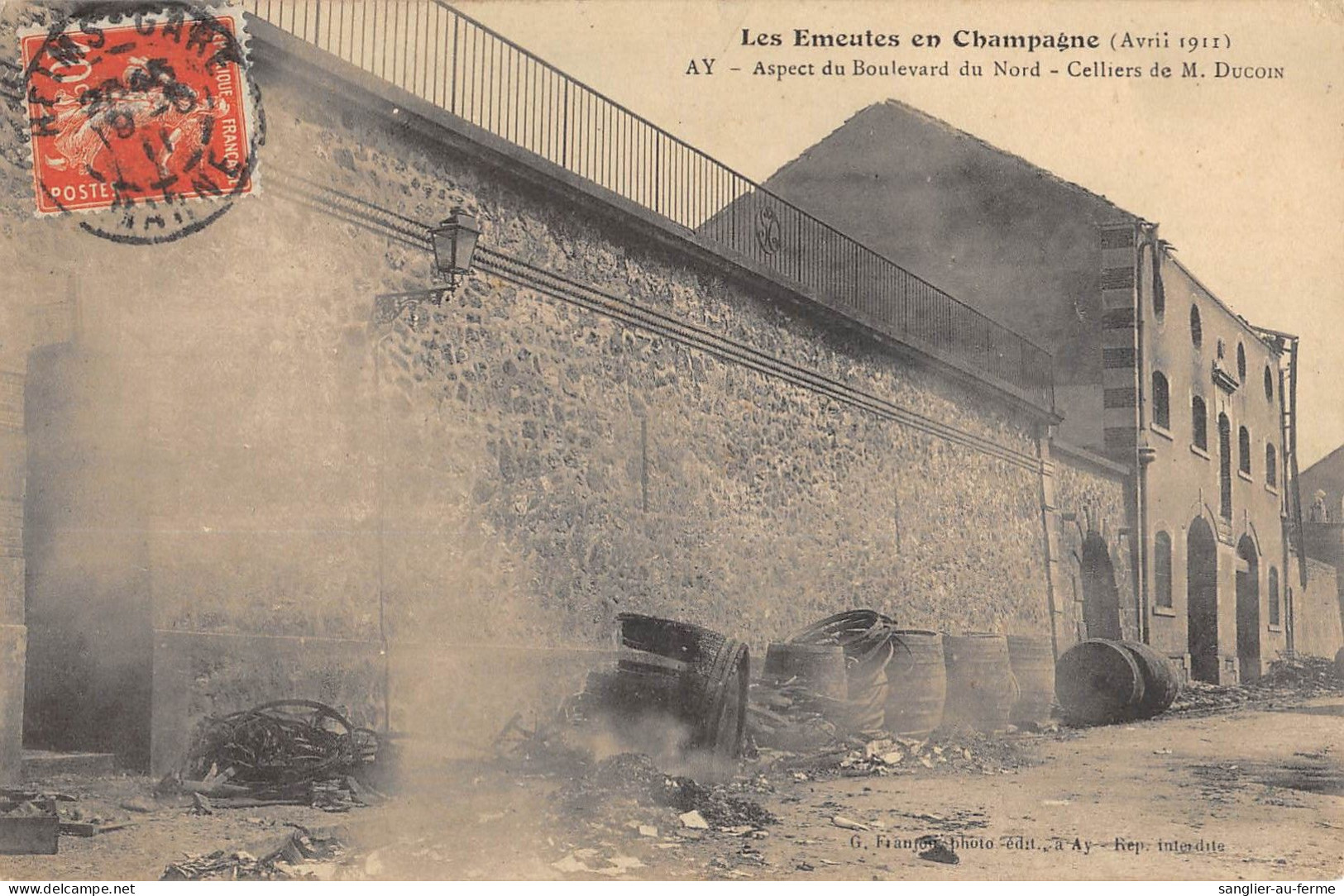 CPA 51 LES EMEUTES EN CHAMPAGNE 1911 / AY / ASPECT DU BOULEVARD DU NORD / CELLIERS DE M.DUCOIN - Other & Unclassified