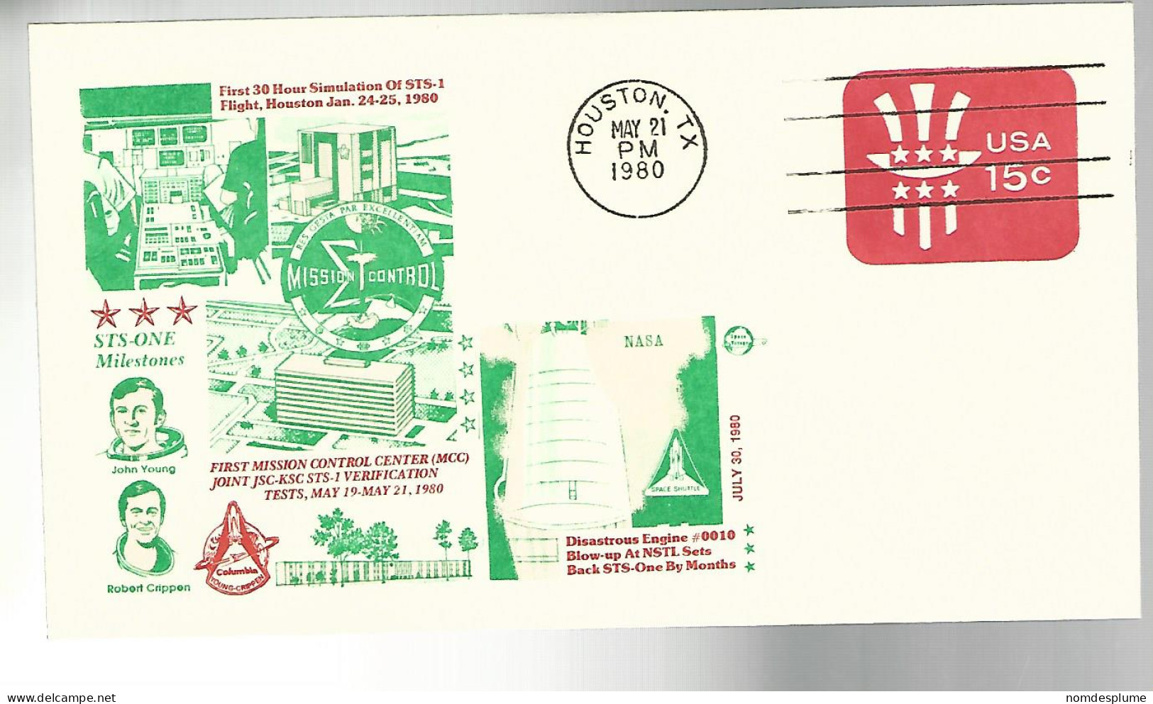 53324 ) USA FDC Houston Postmark 1980 Mission Control Center - 1971-1980