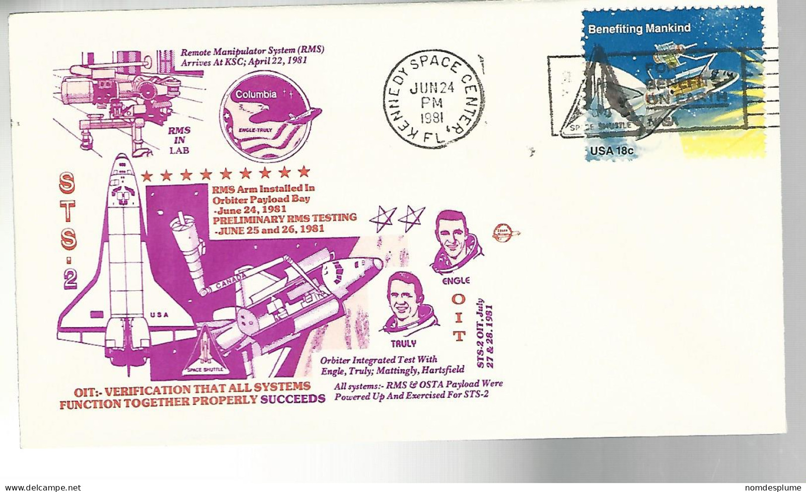 53330 ) USA FDC Postmark Kennedy Space Center 1981 Orbiter Arm - 1981-1990