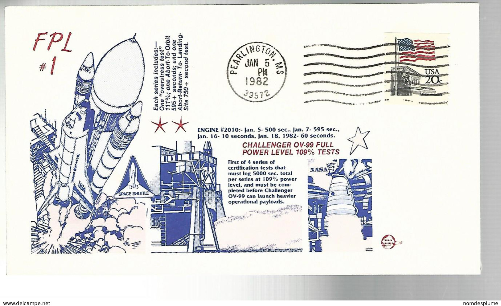 53338 ) USA FDC Postmark Pearlington 1982 Challenger - 1981-1990