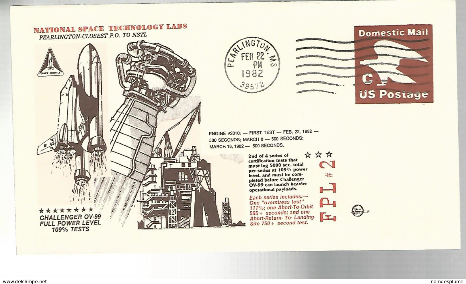 53342 ) USA FDC Postmark Pearlington 1982 Challenger - 1981-1990