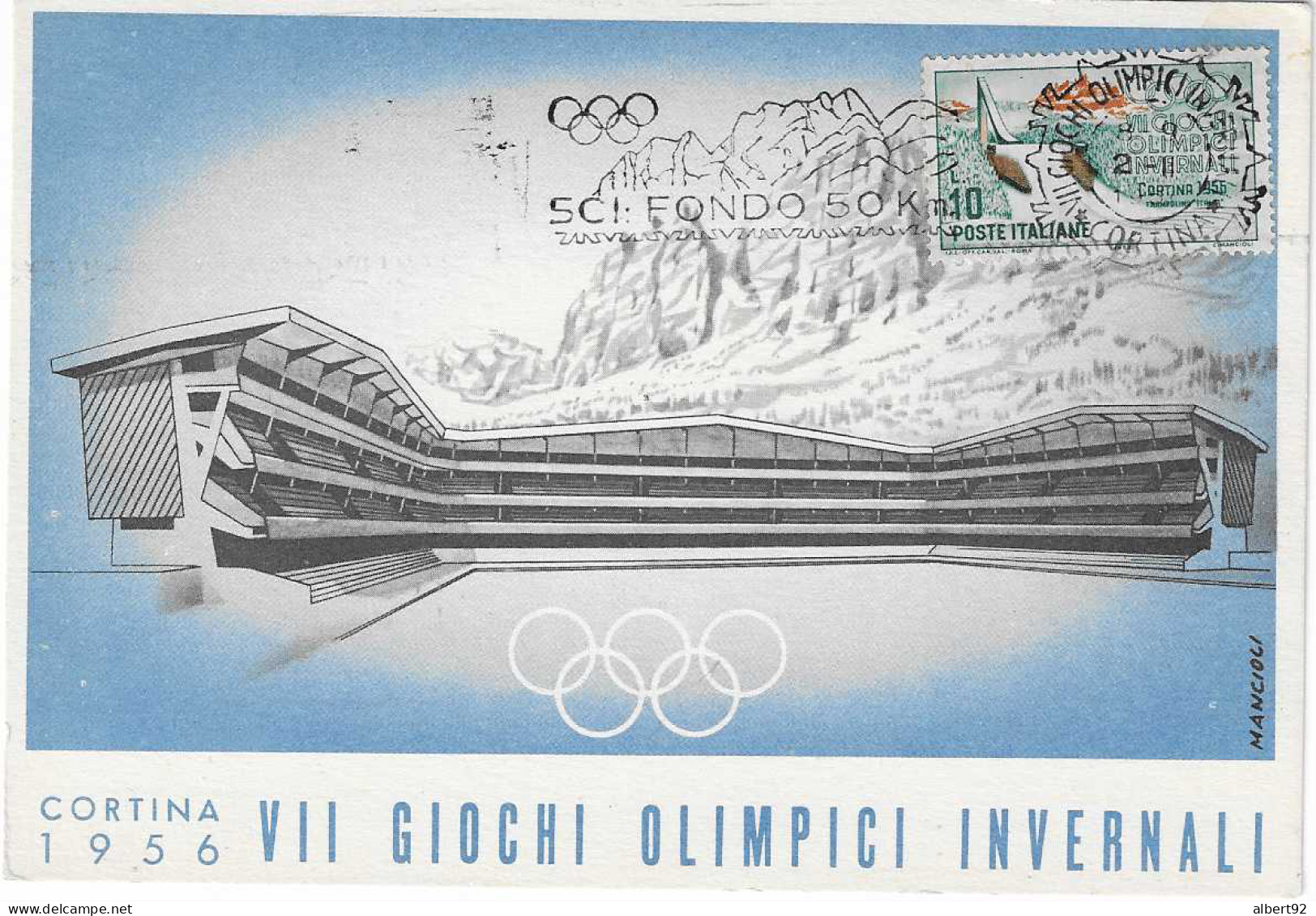 1956 Jeux Olympiques De Cortina D'Ampezzo: 50 Km Ski De Fond Sur Carte Officielle - Winter 1956: Cortina D'Ampezzo