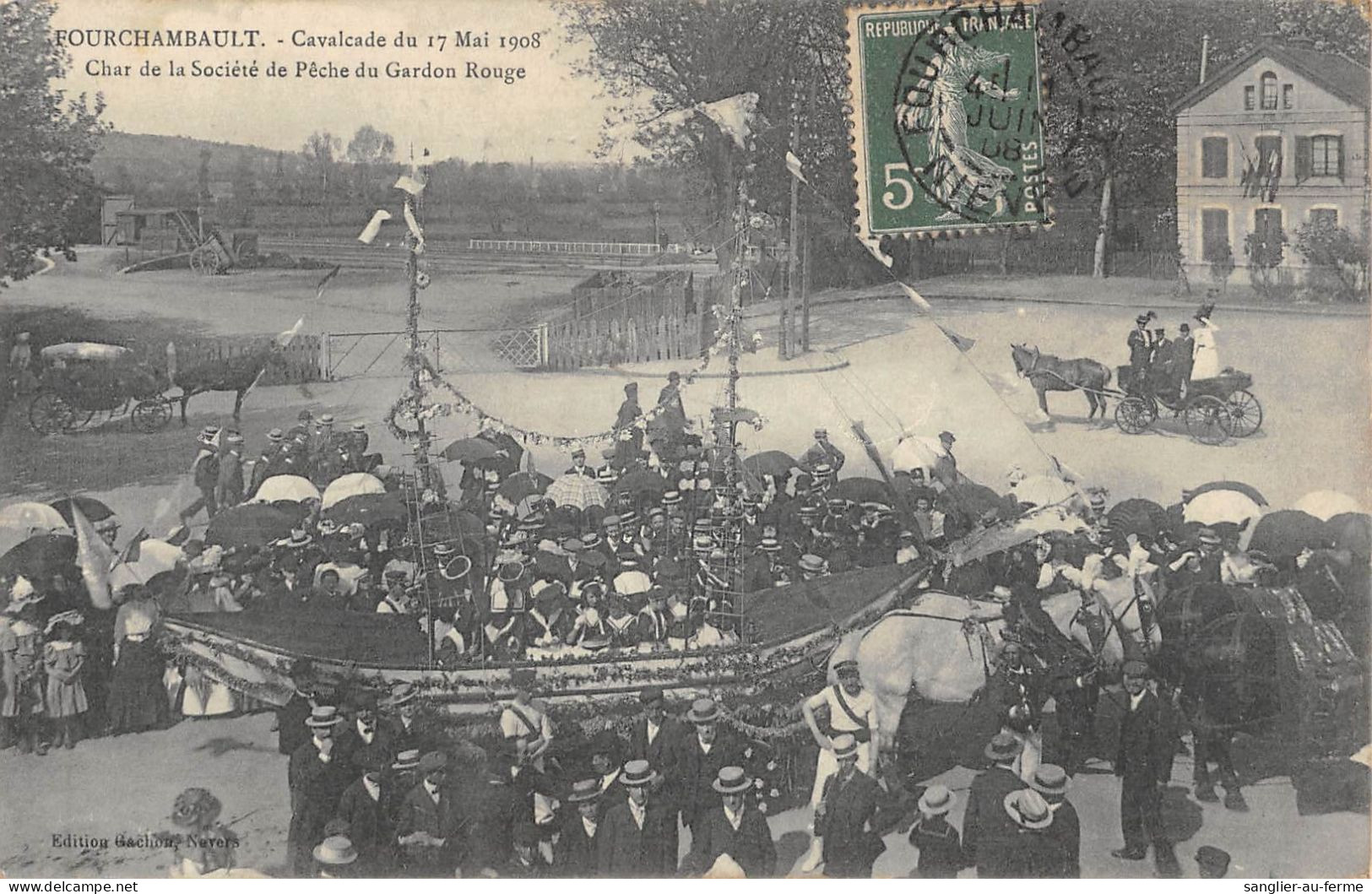 CPA 58 FOURCHAMBAULT / CAVALCADE DU 17 MAI 1908 / CHAR DE LA SOCIETE DE PECHE DU GARDON ROUGE - Autres & Non Classés