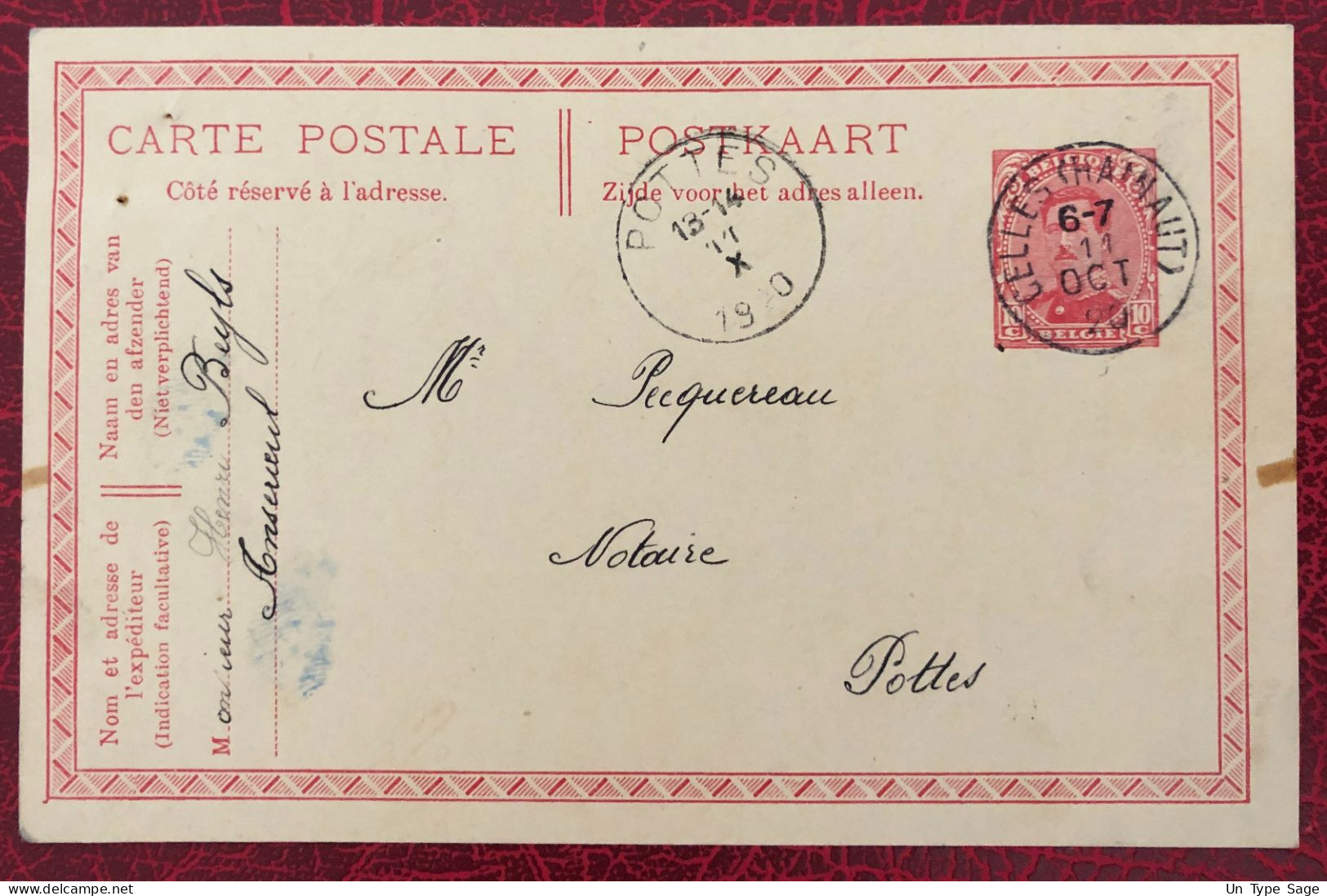 Belgique, Entier-Carte, Cachet Celles 11.10.1920 - (C267) - Autres & Non Classés