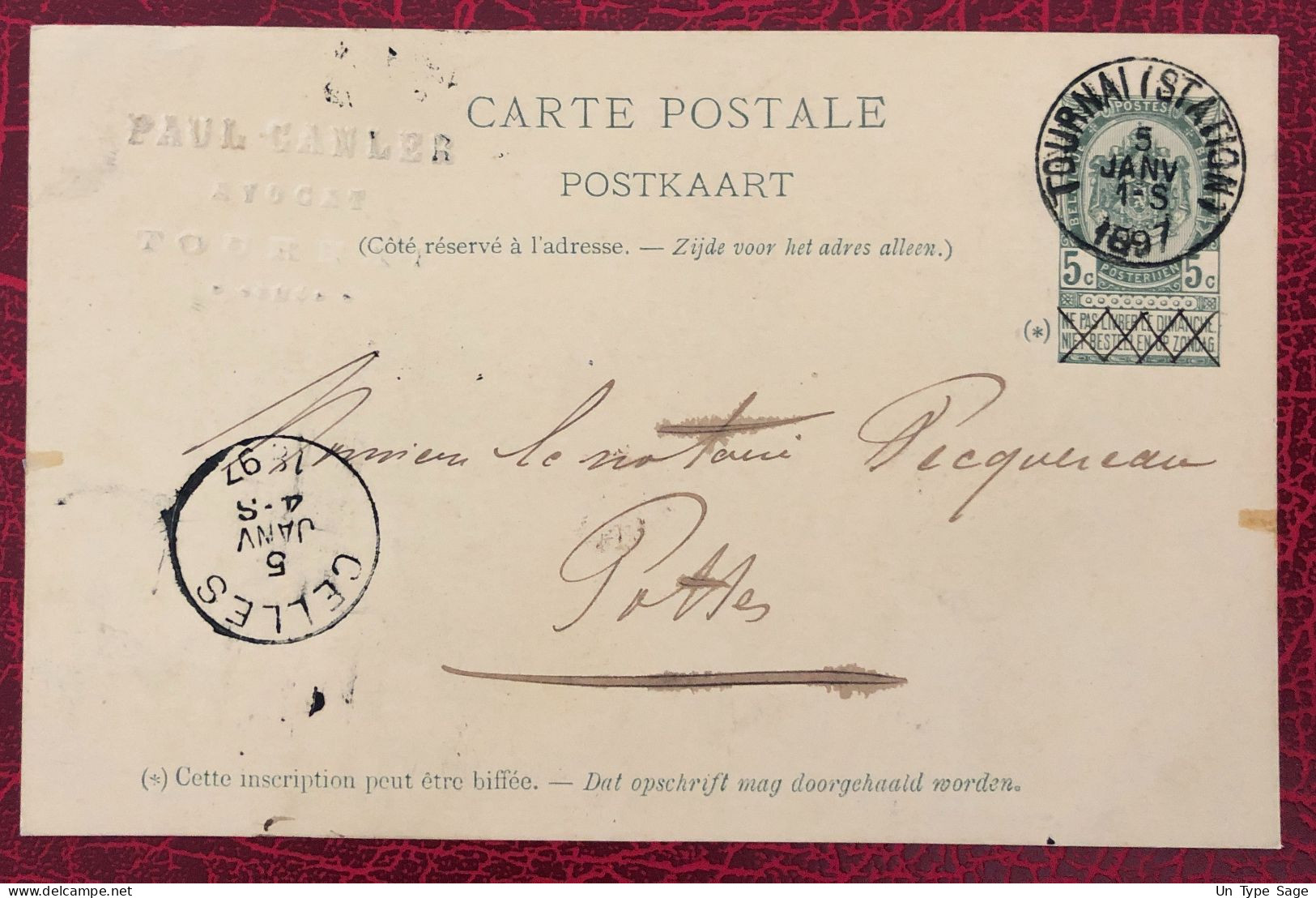 Belgique, Entier-Carte, Cachet Tournai 5.1.1897 - (C284) - Other & Unclassified