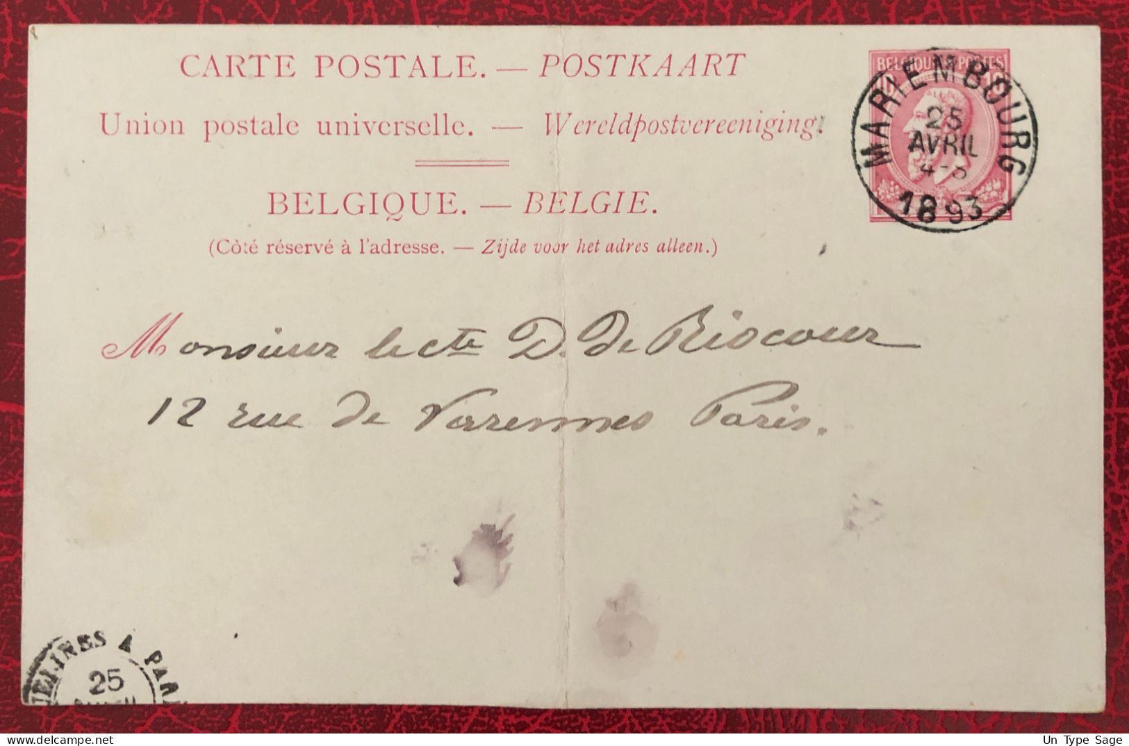Belgique, Entier-Carte (pli), Cachet Mariembourg 25.4.1893 - (C295) - Altri & Non Classificati