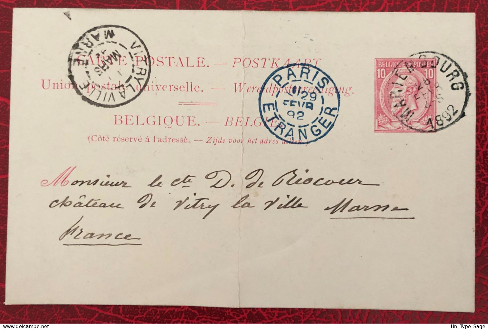 Belgique, Entier-Carte (pli), Cachet Mariembourg 28.2.1892 - (C305) - Altri & Non Classificati