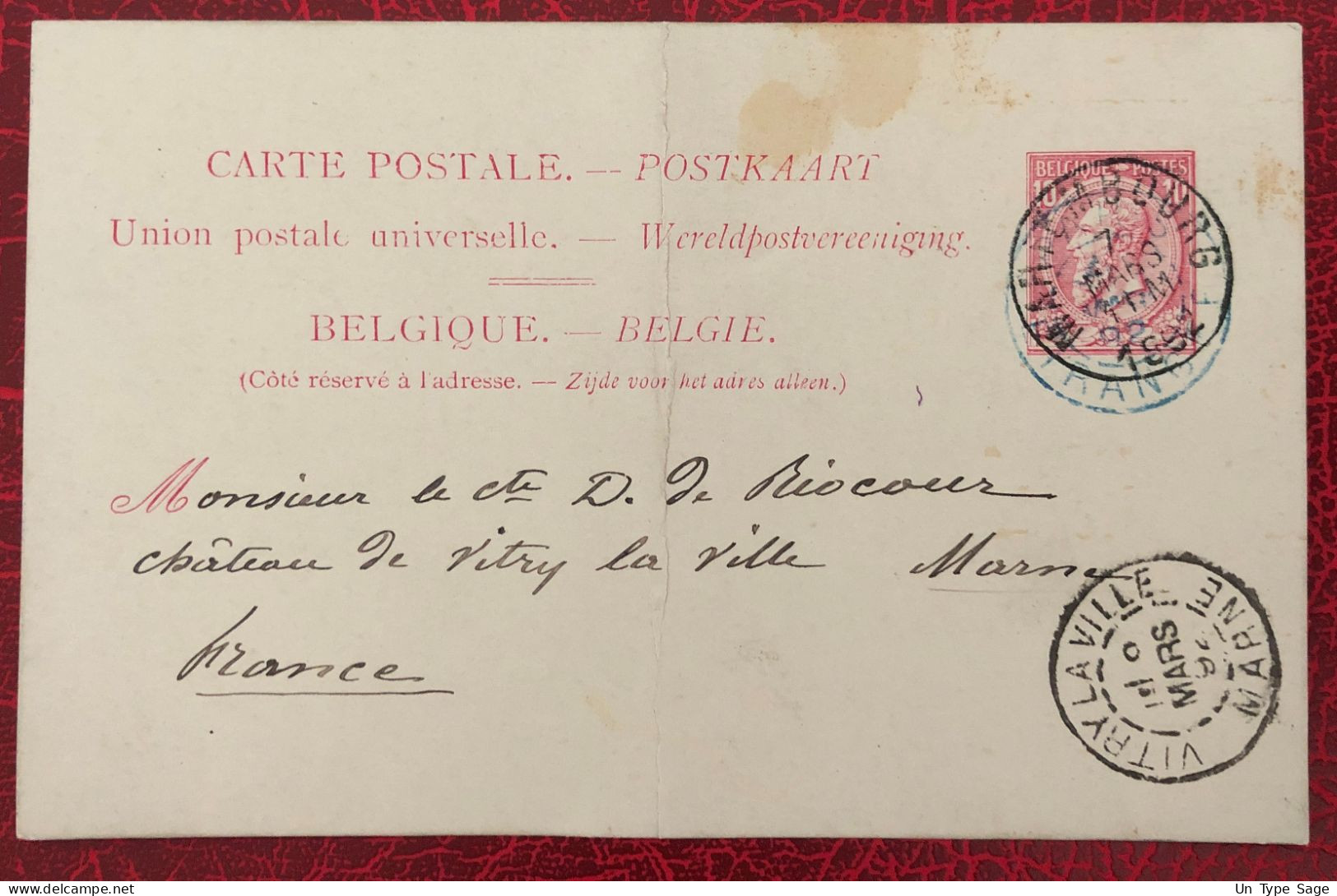 Belgique, Entier-Carte (pli), Cachet Mariembourg 7.3.1892 - (C306) - Autres & Non Classés