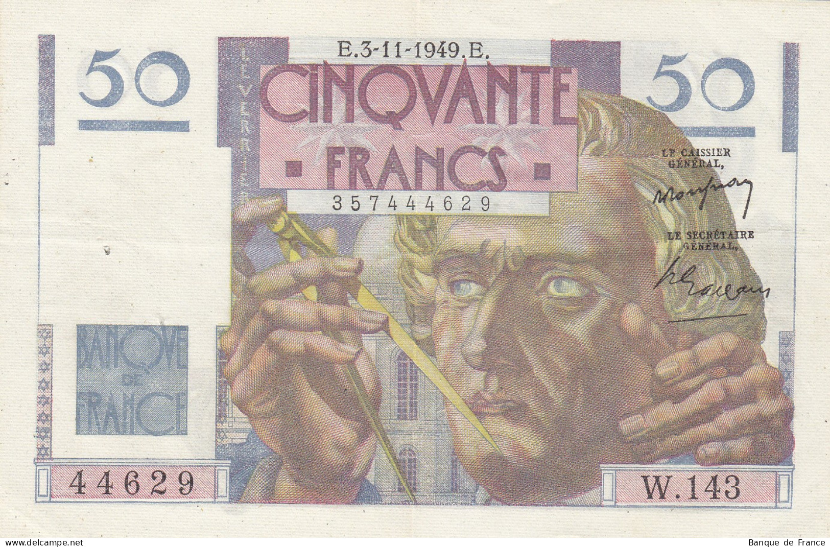 Billet 50 F Le Verrier Du 3-11-1949 FAY 20.13 Alph. W.143 - 50 F 1946-1951 ''Le Verrier''