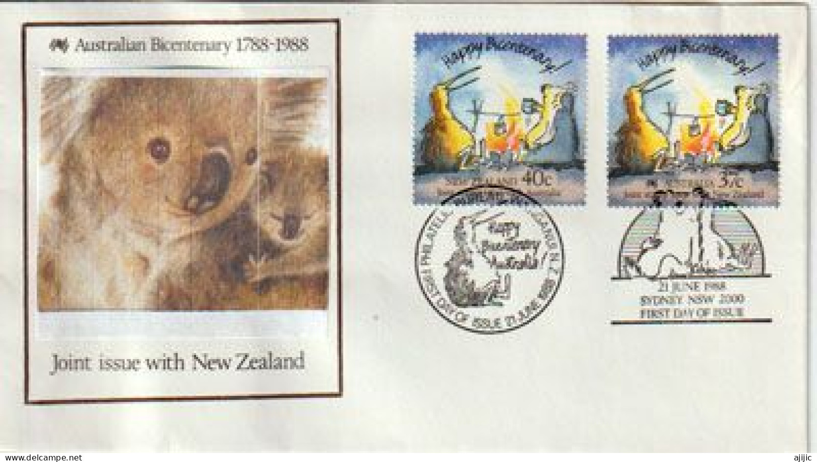 AUSTRALIE / NOUVELLE-ZÉLANDE . BICENTENAIRE AUSTRALIE. FDC 1988. Joint Issue 2 Countries Stamps - Cartas & Documentos