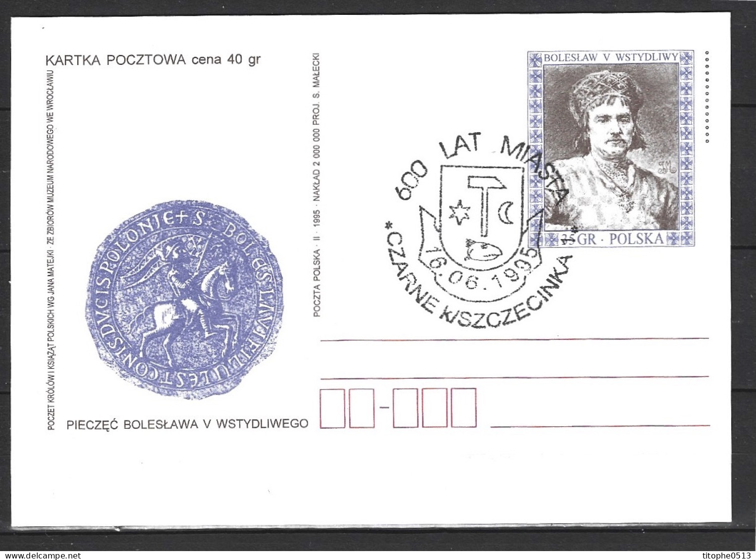 POLOGNE. Carte Commémorative De 1995. Armoiries De Czarne. - Andere & Zonder Classificatie