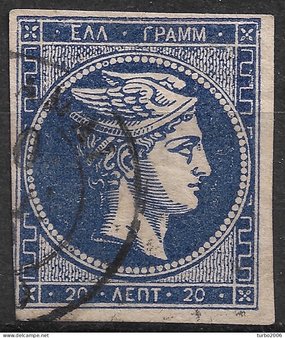 Plateflaw CF 2 On GREECE 1875-80 Large Hermes Head On Cream Paper 20 L Ultramarine Vl. 65 D / H 51 F Postion 2 - Variétés Et Curiosités