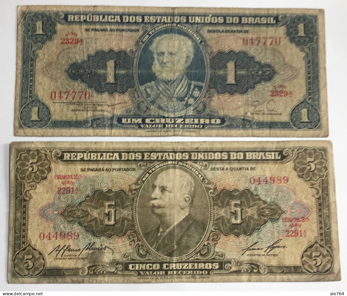 Brasil Banknotes 1 Cruzeiro,1955 Serie 2329a, P150, 5,10,20 1958/9, Series 2291a,1505a,1304a, Segunda Estampa. - Brésil