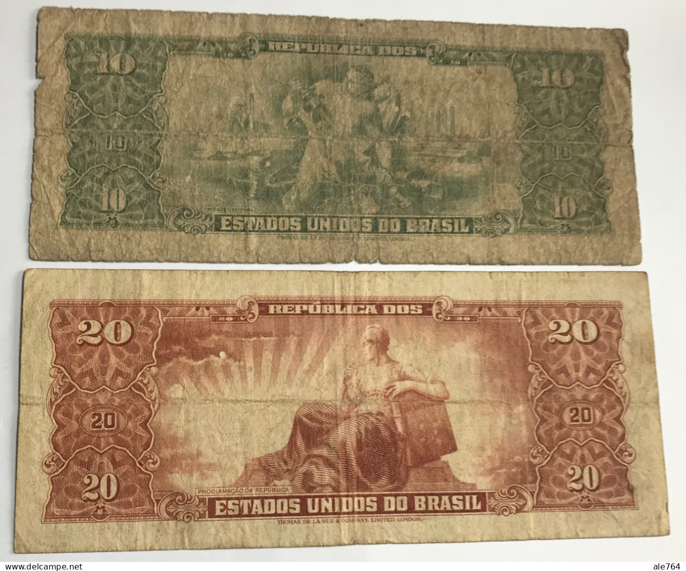 Brasil Banknotes 1 Cruzeiro,1955 Serie 2329a, P150, 5,10,20 1958/9, Series 2291a,1505a,1304a, Segunda Estampa. - Brésil