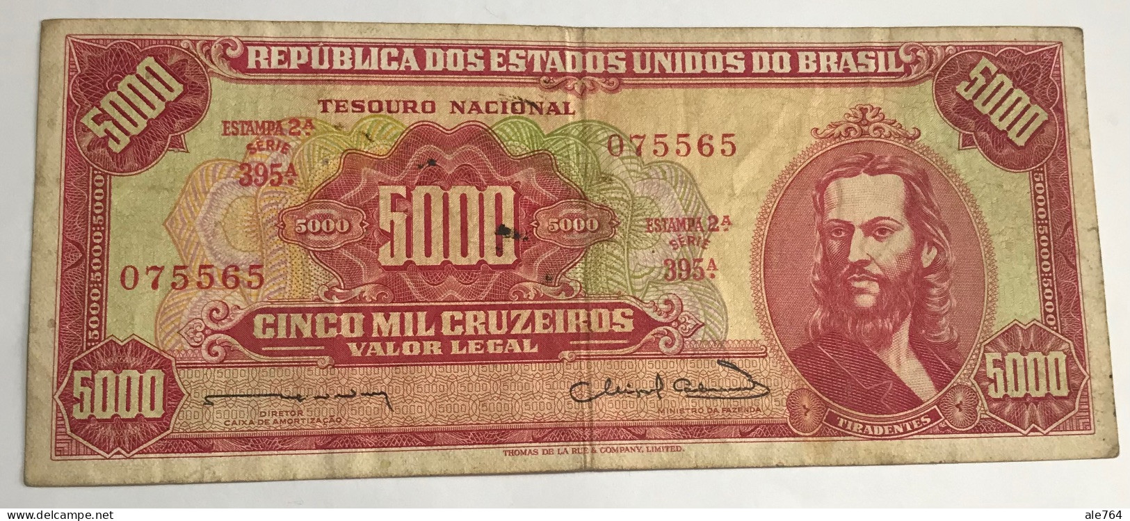 Brasil Banknotes 5000 Cruzeiros, 1964 Serie 395a, P 182, Segunda Estampa. - Brésil