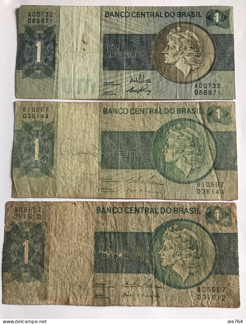 Brasil Banknotes Lot 1 Y 5 Cruzeiros (9), 1980, P 191/2, Diferentes Firmas. - Brésil