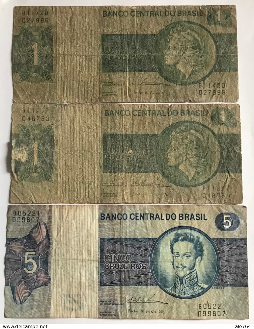 Brasil Banknotes Lot 1 Y 5 Cruzeiros (9), 1980, P 191/2, Diferentes Firmas. - Brésil