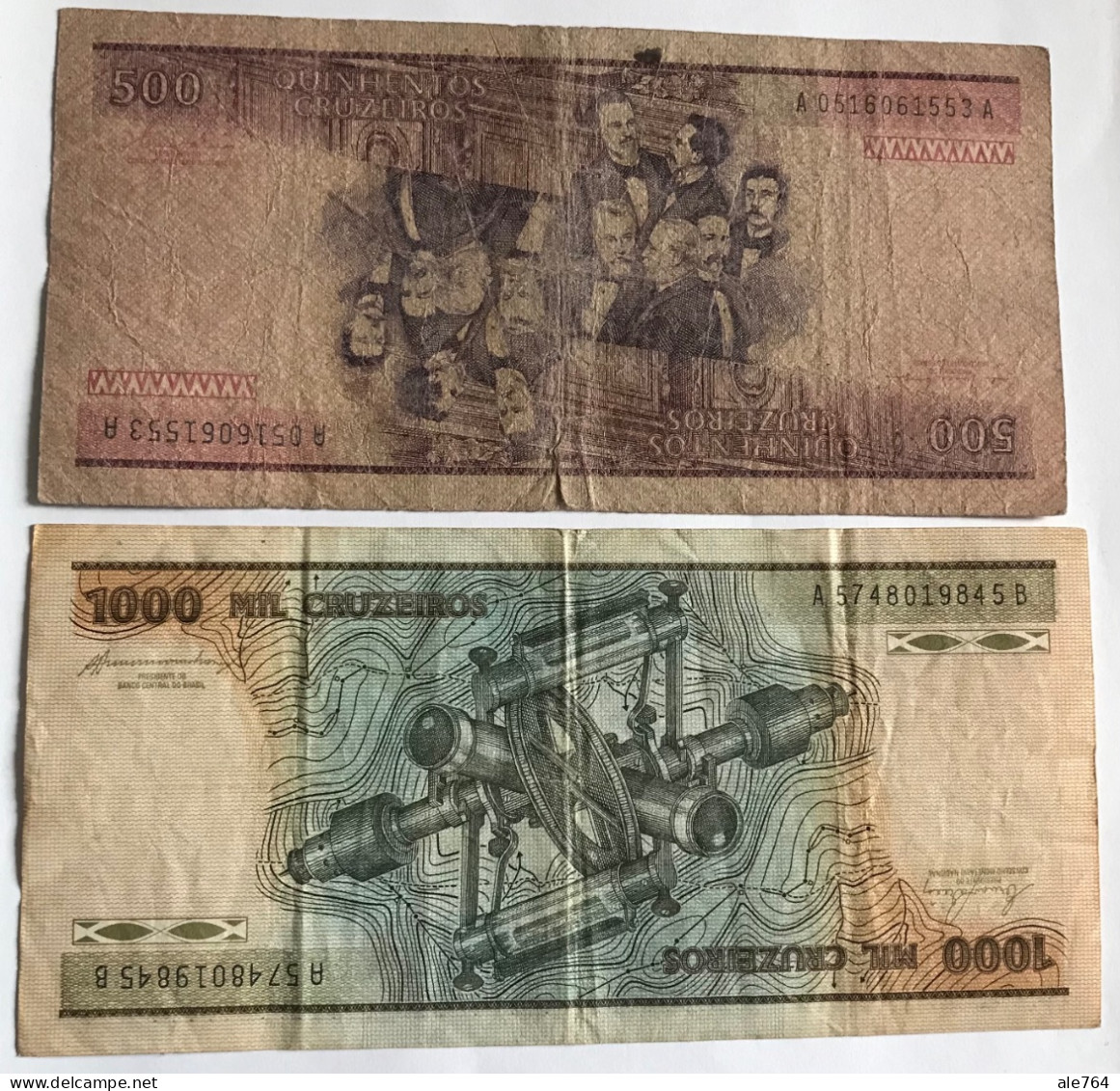 Brasil Banknotes 100 Cruzeiros (2) Dif.Firmas, P198, 500,1000 Cruzeiros 1981, P 200/1. - Brésil