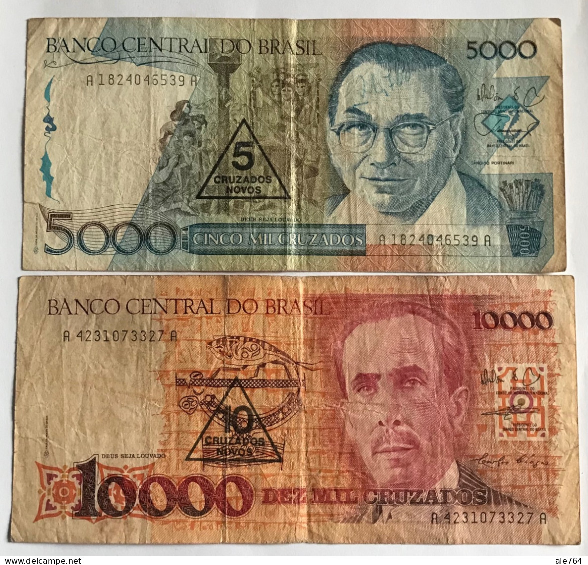 Brasil Banknotes 5, 10 Novos Cruzados Resellados, 1989, P 217/8. - Brésil