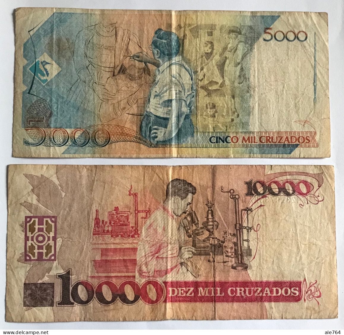 Brasil Banknotes 5, 10 Novos Cruzados Resellados, 1989, P 217/8. - Brésil