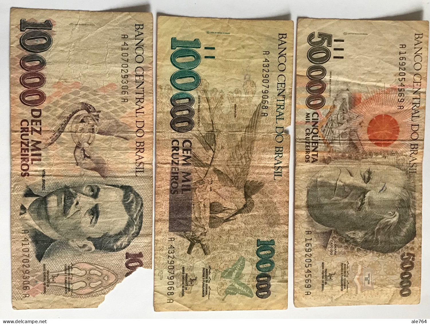 Brasil Banknotes 50000,100000,10000 Cruzeiros, 1992, P 234/5, 233. - Brésil