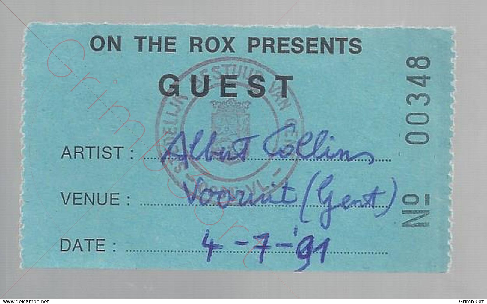 Albert Collins - 4 Juli 1991 - Vooruit Gent (BE) - Concert Ticket - Konzertkarten