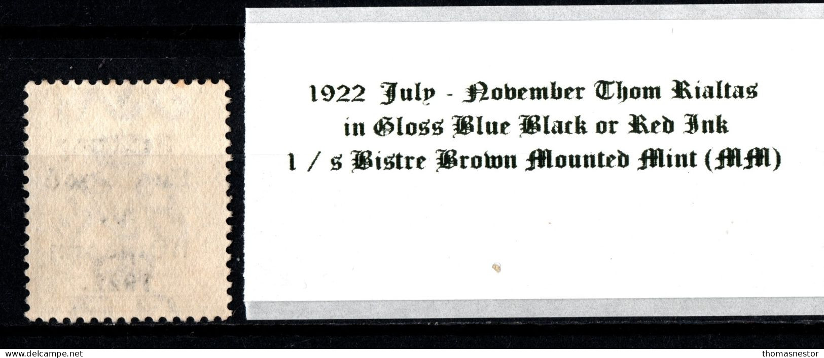 1922 July-Nov Thom Rialtas 5 Line Overprint In Shiny Blue Black Or Red Ink 1 / S Bistre Brown Mounted Mint (MM) - Ungebraucht