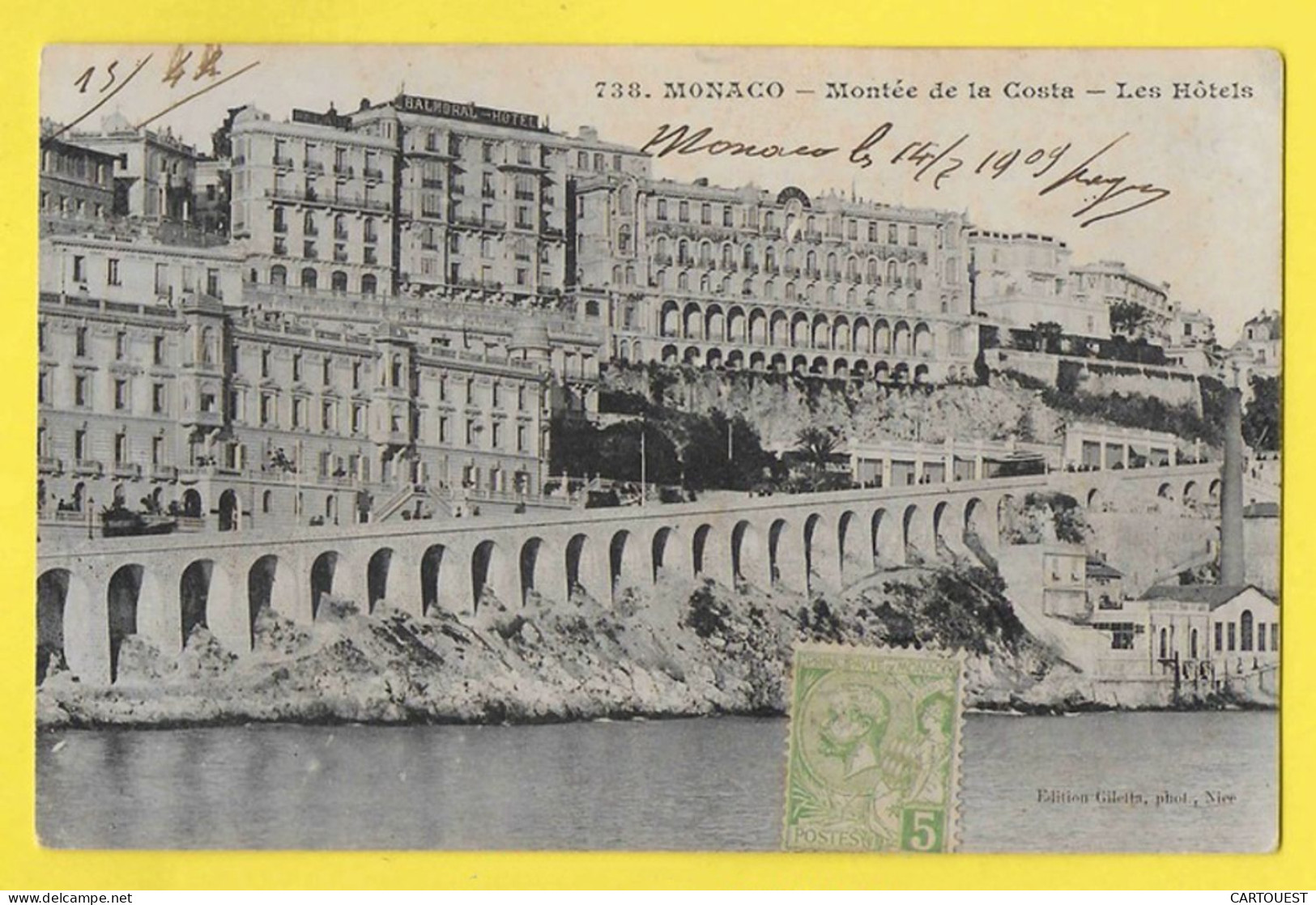 MONACO MONTE-CARLO Montée De La Costa Les Hôtels  14 Février 1909 - Hôtels