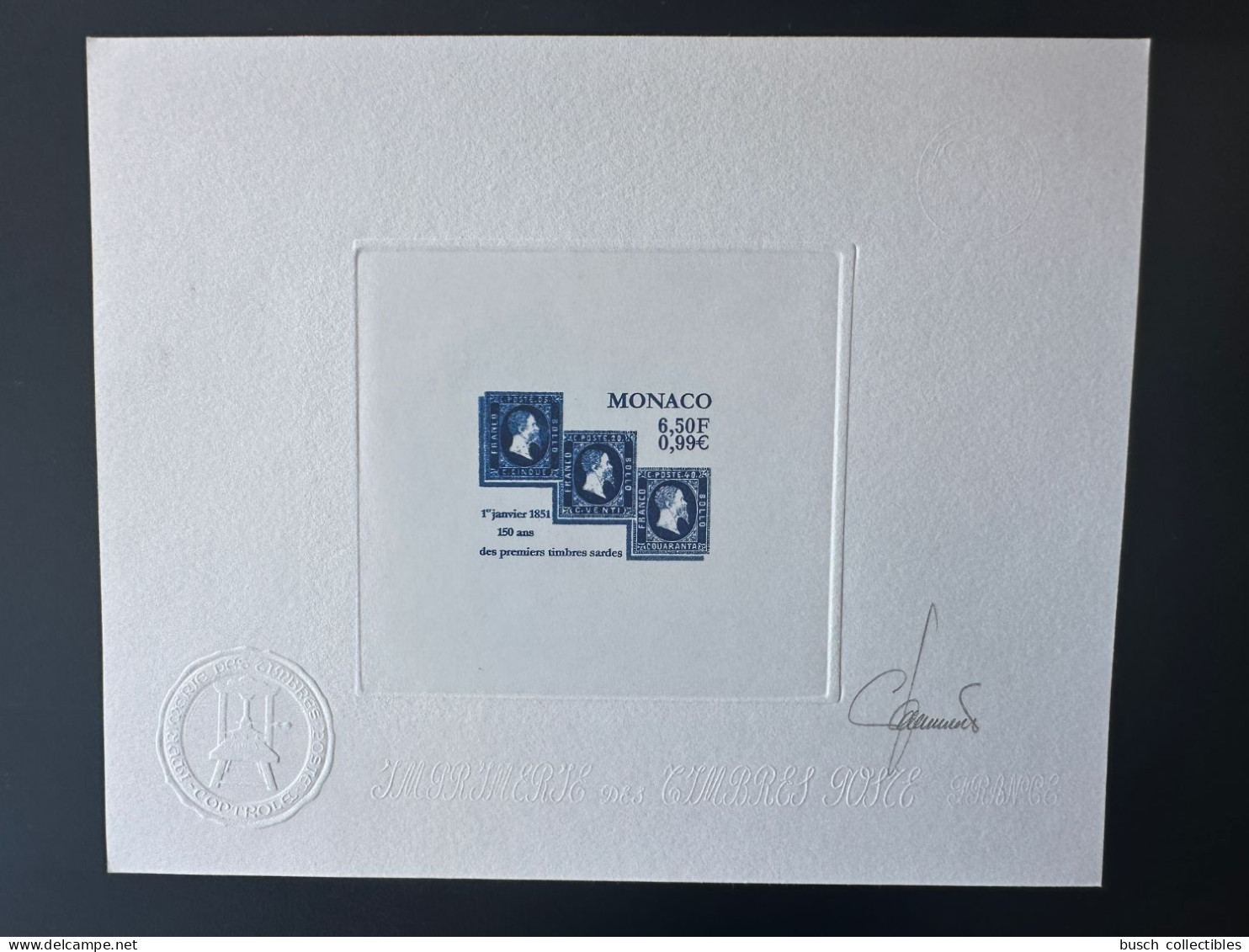 Monaco 2000 YT 2283 Epreuve D'artiste Proof 1851 150 Des Premiers Timbres Sardes Stamp On Stamp Timbre Sur Timbre - Nuevos