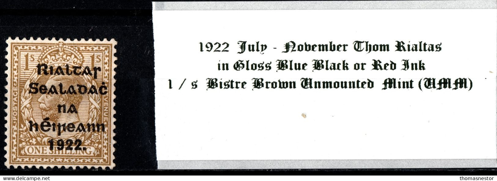 1922 July-Nov Thom Rialtas 5 Line Overprint In Shiny Blue Black Or Red Ink 1 / S Bistre Brown Mounted Mint (MM) - Ungebraucht