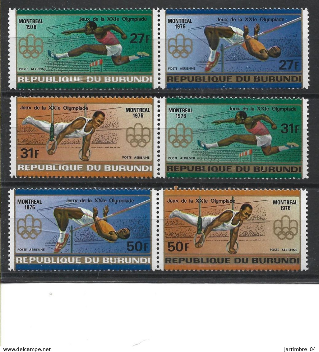 1976 BURUNDI 685-92 + PA 423-28 ** J.O Montréal , Basket-ball, Football, Haies, Saut En Hauteur, Côte 30.00 - Nuevos