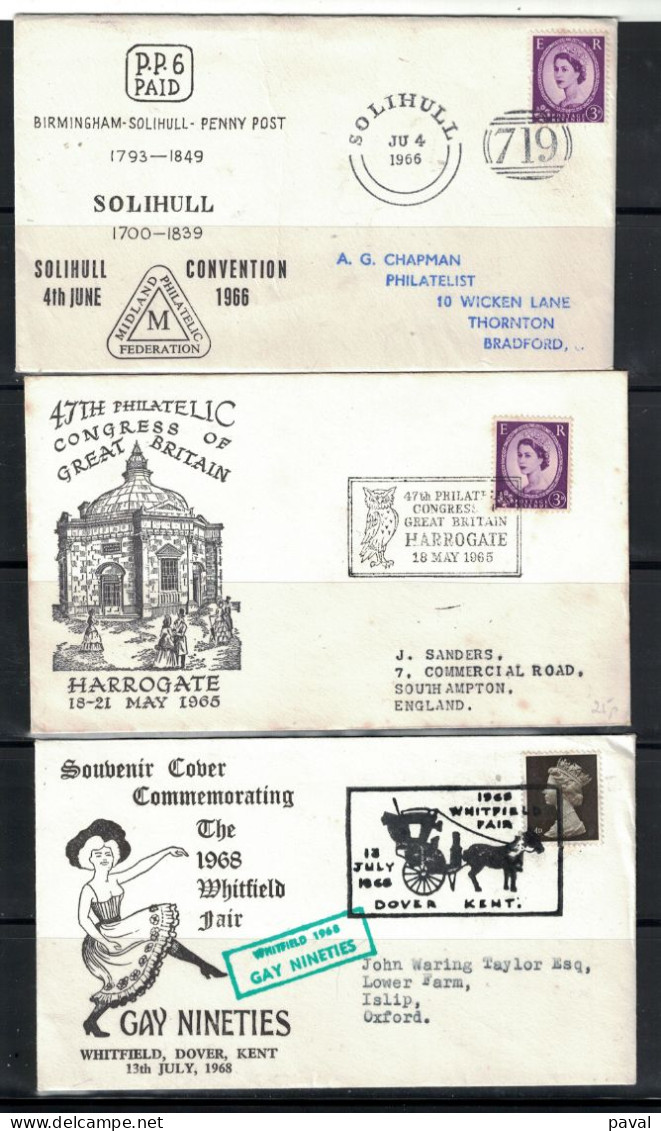 3 ENVELOPPES SOUVENIRS AYANT VOYAGE, 1965/66/68, GRANDE BRETAGNE - Otros & Sin Clasificación