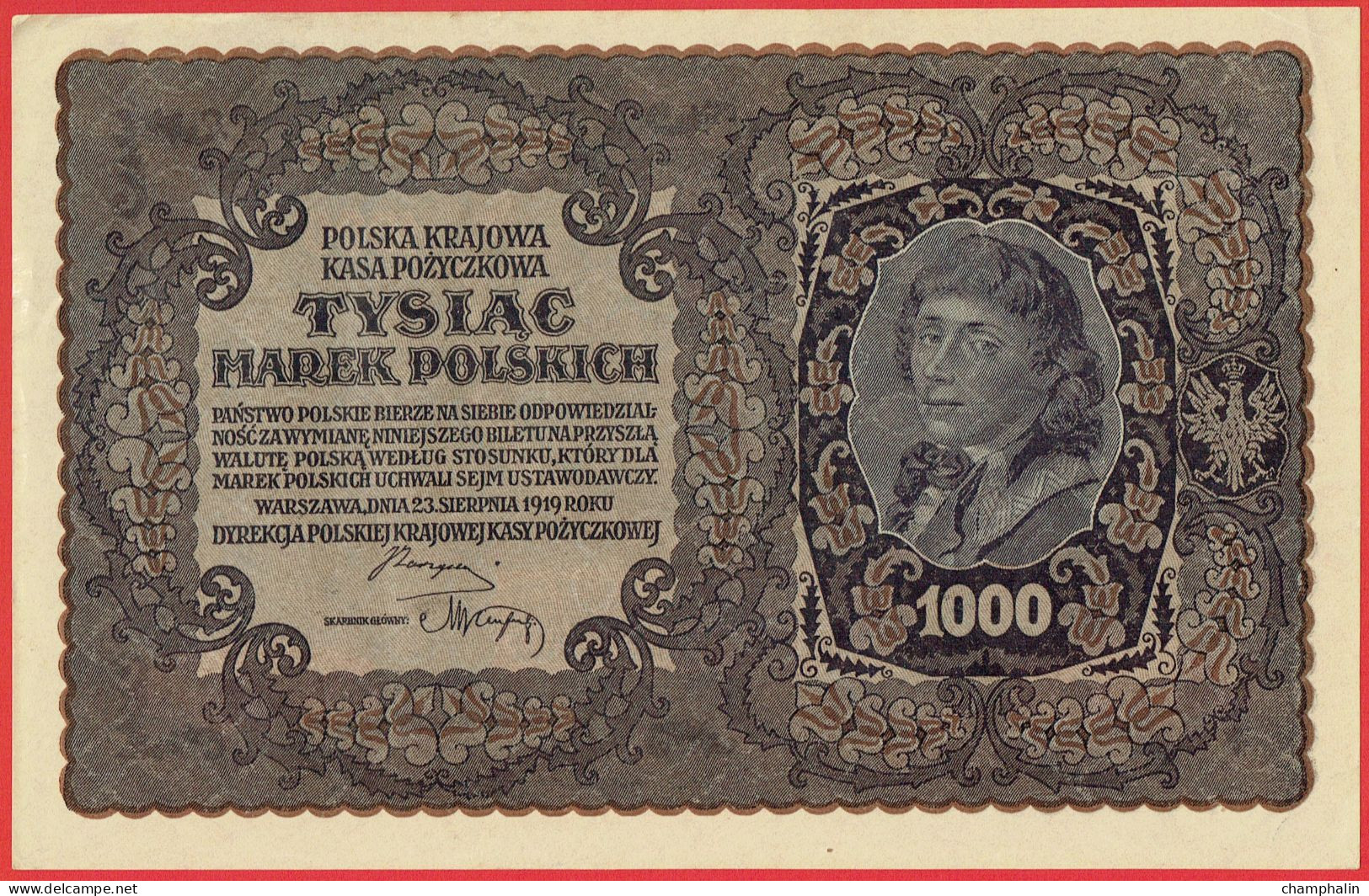 Pologne - Billet De 1000 Marek - Tadeusz Kosciuszko - 23 Août 1919 - P29 - Neuf - Pologne