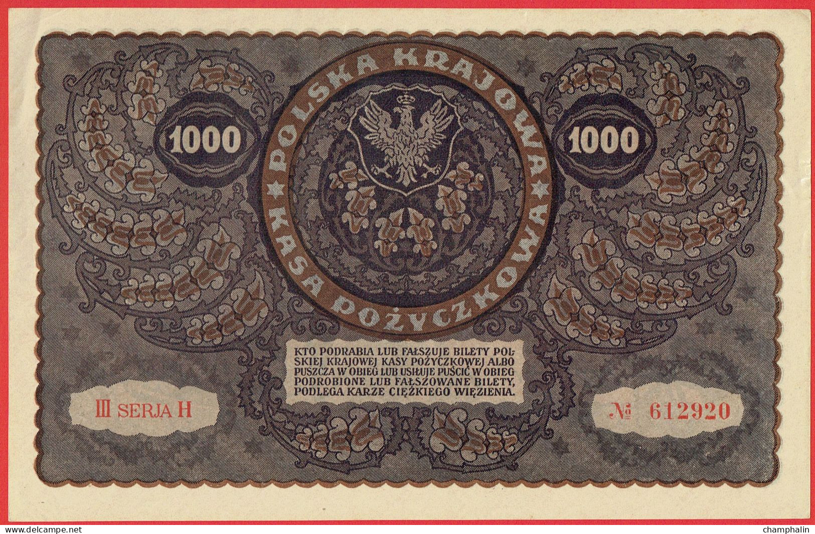 Pologne - Billet De 1000 Marek - Tadeusz Kosciuszko - 23 Août 1919 - P29 - Neuf - Pologne