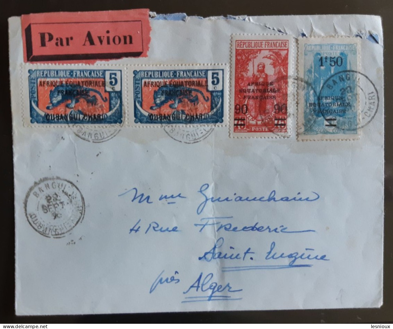 Lettre Enveloppe 1938 Oubangui Bangui AEF Afrique Equatoriale - Brieven En Documenten