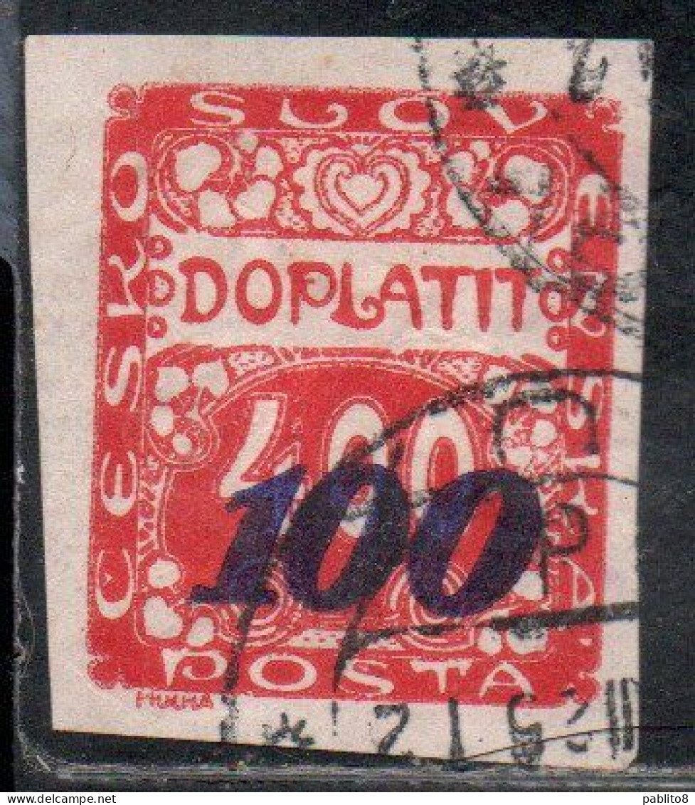 CZECH CECA CZECHOSLOVAKIA CESKA CECOSLOVACCHIA 1924 POSTAGE DUE  DOPLATIT SURCHARGED 100 On 400h USED - Timbres-taxe