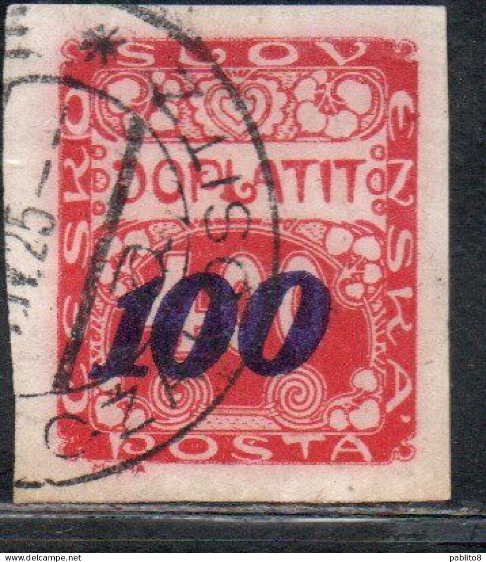 CZECH CECA CZECHOSLOVAKIA CESKA CECOSLOVACCHIA 1924 POSTAGE DUE  DOPLATIT SURCHARGED 100 On 400h USED - Timbres-taxe