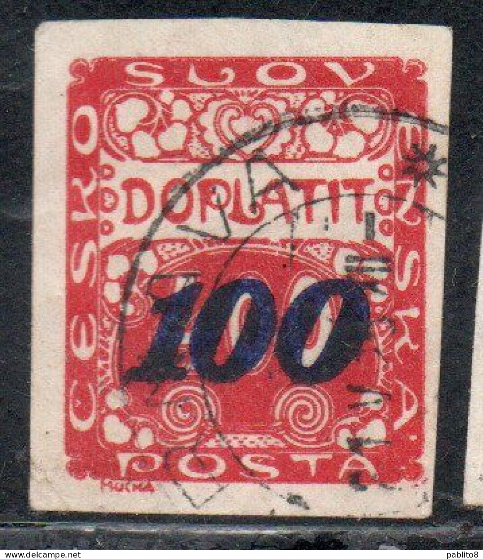 CZECH CECA CZECHOSLOVAKIA CESKA CECOSLOVACCHIA 1924 POSTAGE DUE  DOPLATIT SURCHARGED 100 On 400h USED - Timbres-taxe