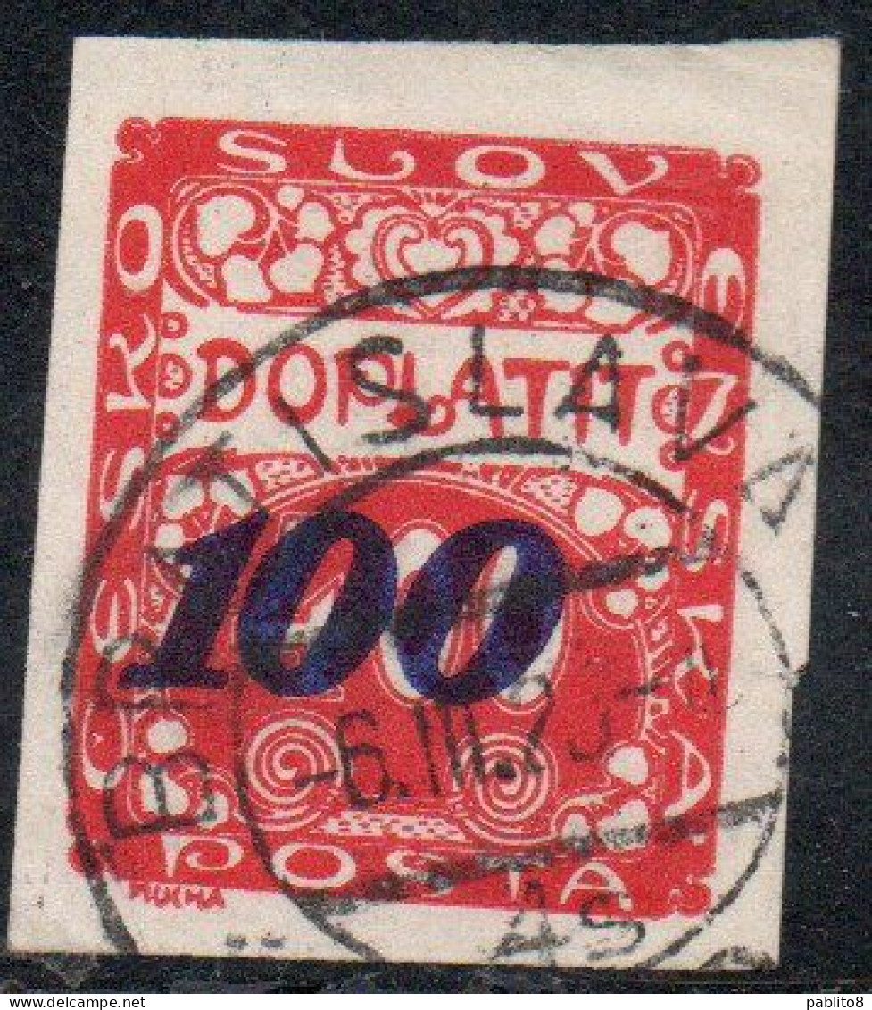 CZECH CECA CZECHOSLOVAKIA CESKA CECOSLOVACCHIA 1924 POSTAGE DUE  DOPLATIT SURCHARGED 100 On 400h USED - Timbres-taxe