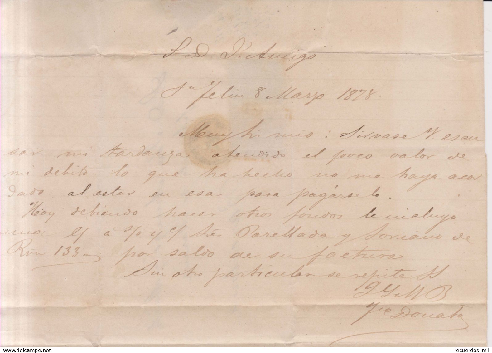 Año 1876 Edifil 175-188 Carta  Matasellos San Feliu Guixols Gerona - Brieven En Documenten