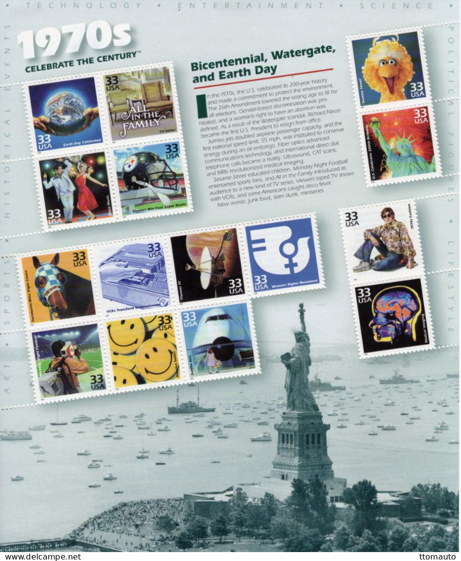 USA 2000 - Celebrate The Century 1970s - Large 15v  Sheet (19x23cms) - MNH/Mint/New - Fogli Completi