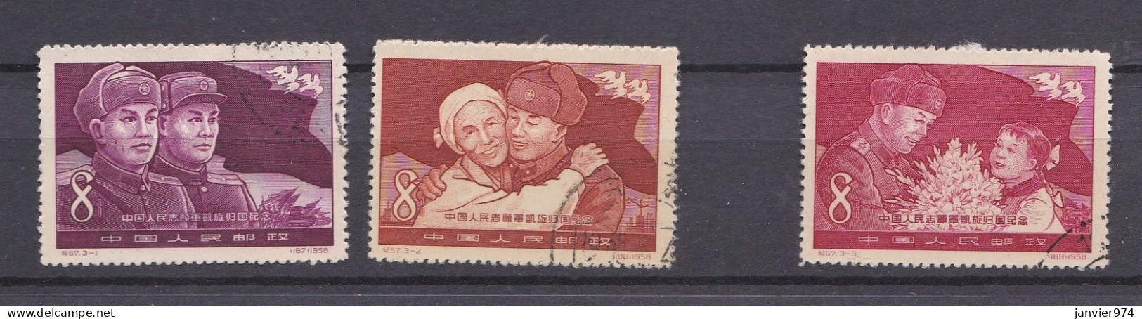 Chine 1958, La Serie Complete Retour Des Volontaires Chinois De Corée, 3 Timbres . 413 à 415 .   - Gebraucht