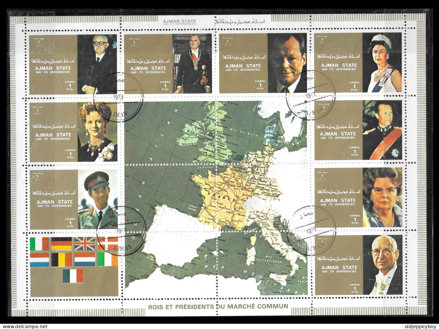 United Arab Emirates,Ajman State 1973 Airmail-Leaders Of Countries In The European Community,Sheet Of 16(202 X 147mm) - Ajman